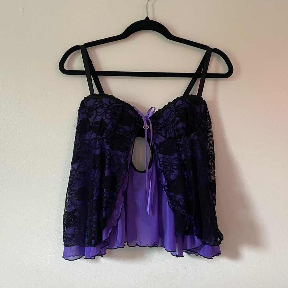 vintage y2k lace babydoll open front lingerie top